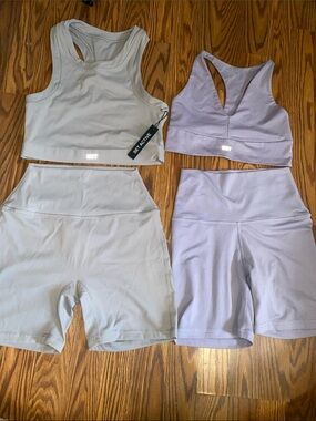SET 2  Active High-Waist Bike Shorts in Light Gray and lilac